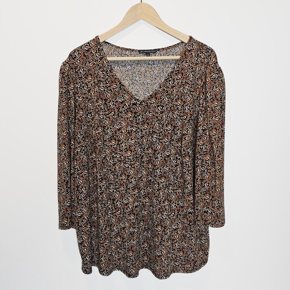 Adrianna Papell Floral Orange White V-neck 3/4 Sleeve Stretchy Top Size 1X